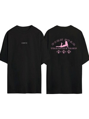 Urbvn Training Camp Tasarım Baskılı Siyah Oversize T Shirt