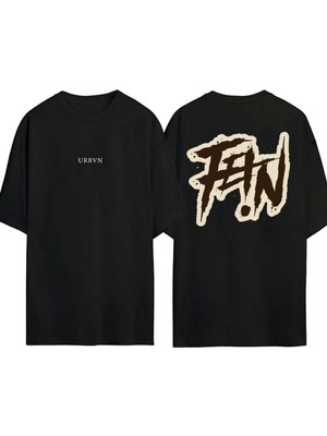 Urbvn Fein Tasarım Baskılı Siyah Oversize T Shirt