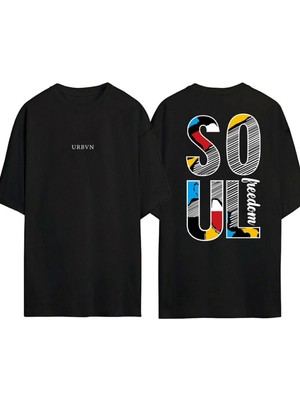 Urbvn Soul Tasarım Baskılı Siyah Oversize T Shirt