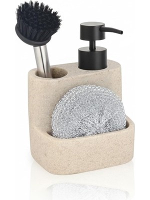 Skygo Modern Tasarım Polyresin Sıvı Sabunluk Seti | Fırça/sünger Bölmeli | Tezgah Üstü Düzenleyici | Kolay Temizlenir