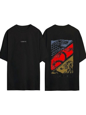 Urbvn Game Of Thrones Tasarım Baskılı Siyah Oversize T Shirt