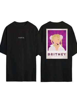 Urbvn Britney Tasarım Baskılı Siyah Oversize T Shirt