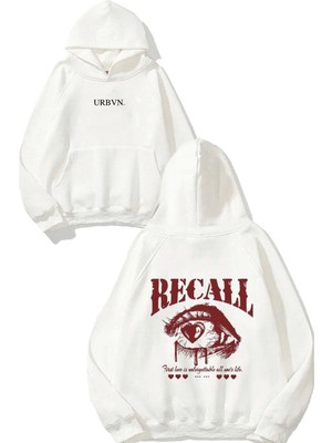 Urbvn Recall Tasarım Baskılı Oversize Beyaz Kapüşonlu Sweatshirt