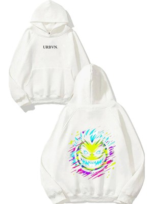 Urbvn Killer Face Tasarım Baskılı Oversize Beyaz Kapüşonlu Sweatshirt