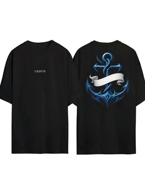 Urbvn Sea 2 Tasarım Baskılı Siyah Oversize T Shirt