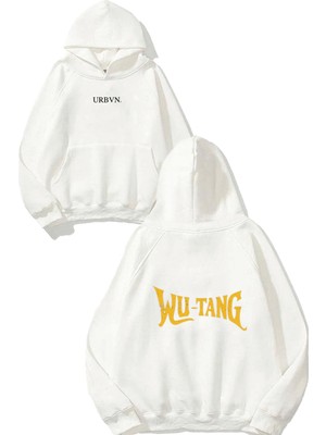 Urbvn Wu Tang Tasarım Baskılı Oversize Beyaz Kapüşonlu Sweatshirt