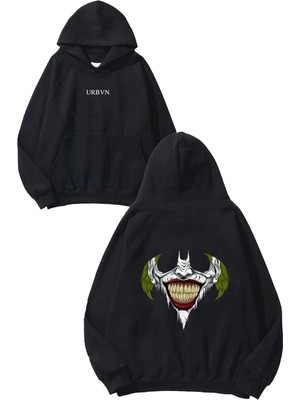 Urbvn Batman Joker Tasarım Baskılı Oversize Siyah Kapüşonlu Sweatshirt