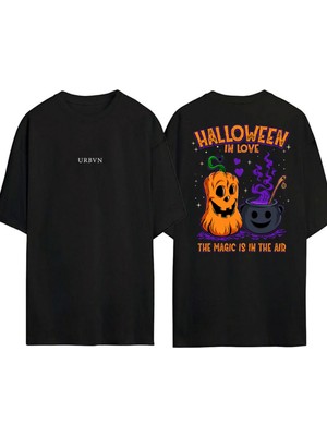 Urbvn Halloween In Love Tasarım Baskılı Siyah Oversize T Shirt