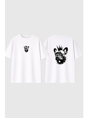 Urbvn Punk French Tasarım Baskılı Beyaz Oversize T Shirt