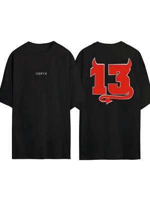Urbvn 13 Tasarım Baskılı Siyah Oversize T Shirt