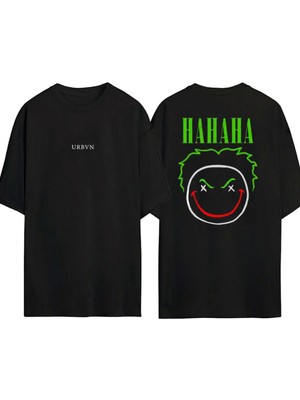 Urbvn Haha 1 Tasarım Baskılı Siyah Oversize T Shirt