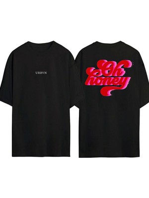 Urbvn Oh Honey Tasarım Baskılı Siyah Oversize T Shirt