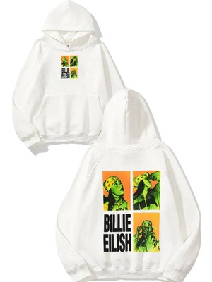 Urbvn Billie Green Tasarım Baskılı Oversize Beyaz Kapüşonlu Sweatshirt
