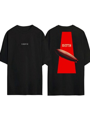 Urbvn Zeppelın Tasarım Baskılı Siyah Oversize T Shirt