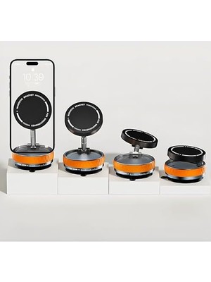 Skygo Manyetik Araç Telefon Tutucu 360° Döner Başlık – Mekanik Vakumlu Güçlü Sabitleme, Silikon Kaymaz Tutuş, Mag-Safe Uyumlu, Tüm Serisi ile Uyumlu, Araç Içi Telefon Stand, Turuncu