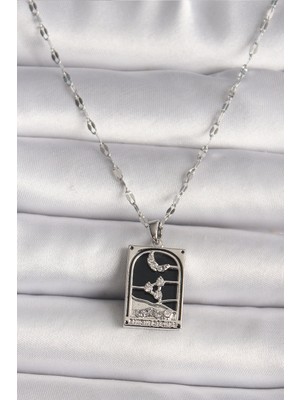 Vice Avm 316L Çelik Gümüş Renk Zirkon Taşlı  Ay Figürlü Taror Model Kadın Kolye  TG-VİCE9685 Tg-V 8119