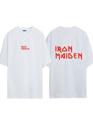 Urbvn Iron Maiden 1 Tasarım Baskılı Beyaz Oversize T Shirt