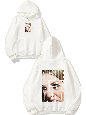 Urbvn Everyone Is Dead Tasarım Baskılı Oversize Beyaz Kapüşonlu Sweatshirt