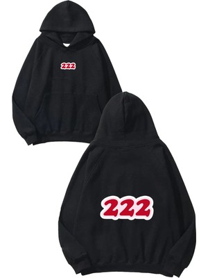 Urbvn Manifestation 222 Tasarım Baskılı Oversize Siyah Kapüşonlu Sweatshirt