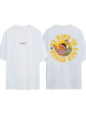 Urbvn Kind Elmot Tasarım Baskılı Beyaz Oversize T-Shirt