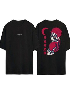 Urbvn Akaza Tasarım Baskılı Siyah Oversize T Shirt