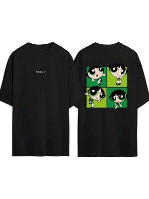 Urbvn Buttercup Tasarım Baskılı Siyah Oversize T Shirt