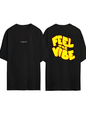 Urbvn Feel The Vibe Tasarım Baskılı Siyah Oversize T Shirt