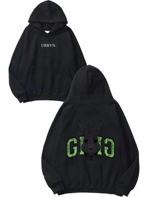 Urbvn Girl Team Tasarım Baskılı Oversize Siyah Kapüşonlu Sweatshirt