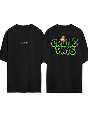 Urbvn Crimepays Tasarım Baskılı Siyah Oversize T Shirt