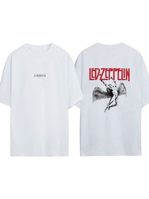 Urbvn LED Zepplin Angels Tasarım Baskılı Beyaz Oversize T-Shirt
