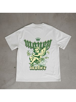Urbvn Money Tasarım Baskılı Beyaz Oversize T-Shirt