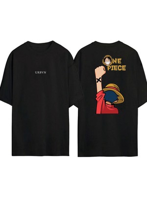Urbvn One Peace 3 Tasarım Baskılı Siyah Oversize T Shirt