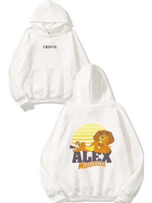 Urbvn Alex Tasarım Baskılı Oversize Beyaz Kapüşonlu Sweatshirt