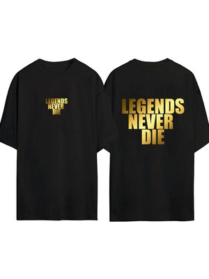 Urbvn Legend Never 1 Tasarım Baskılı Siyah Oversize T Shirt
