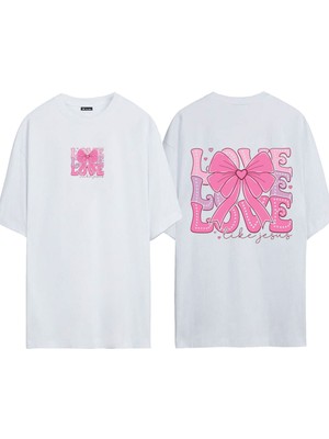 Urbvn Love 1 Tasarım Baskılı Beyaz Oversize T Shirt