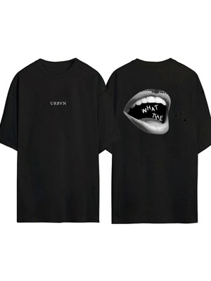 Urbvn Hahaha Tasarım Baskılı Siyah Oversize T Shirt