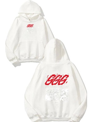 Urbvn Lucky Day 777 Tasarım Baskılı Oversize Beyaz Kapüşonlu Sweatshirt