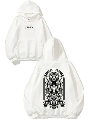 Urbvn Mexican Tasarım Baskılı Oversize Beyaz Kapüşonlu Sweatshirt