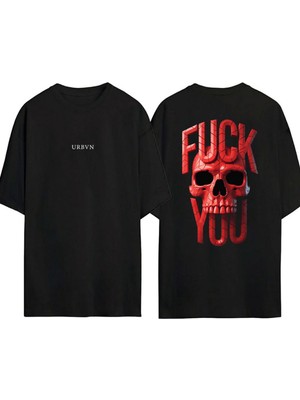Urbvn F You Tasarım Baskılı Siyah Oversize T Shirt