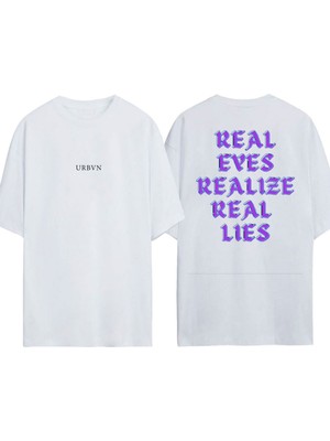 Urbvn Real Eyes Tasarım Baskılı Beyaz Oversize T-Shirt