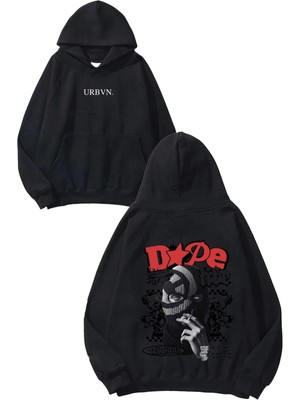 Urbvn Dope Gang Tasarım Baskılı Oversize Siyah Kapüşonlu Sweatshirt