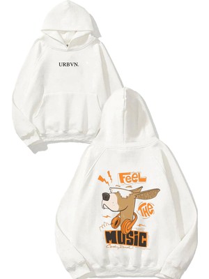 Urbvn Cool Dude Tasarım Baskılı Oversize Beyaz Kapüşonlu Sweatshirt