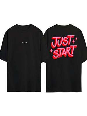 Urbvn Just Start Tasarım Baskılı Siyah Oversize T Shirt