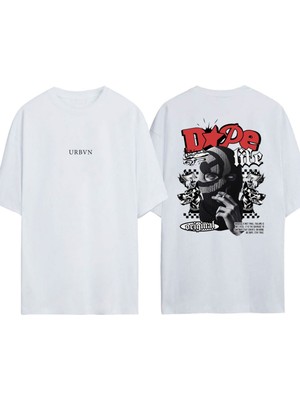 Urbvn Dope Tasarım Baskılı Beyaz Oversize T-Shirt