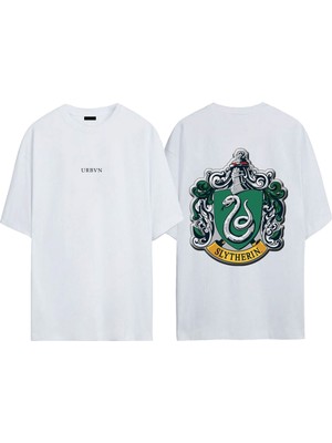 Urbvn Slytherin Tasarım Baskılı Beyaz Oversize T-Shirt