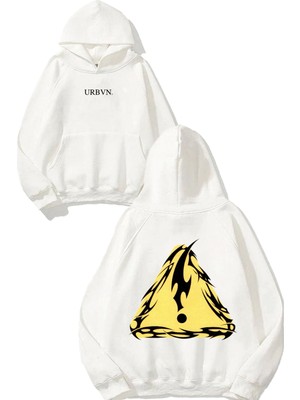 Urbvn Danger Sembol Tasarım Baskılı Oversize Beyaz Kapüşonlu Sweatshirt