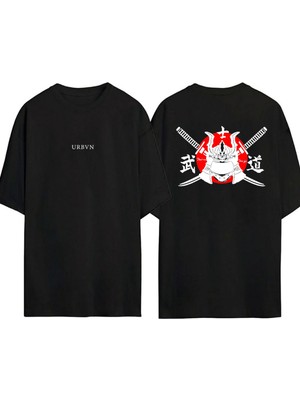 Urbvn Samurai 1 Tasarım Baskılı Siyah Oversize T Shirt