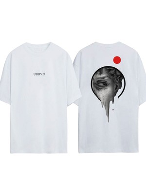 Urbvn Drip Tasarım Baskılı Beyaz Oversize T-Shirt