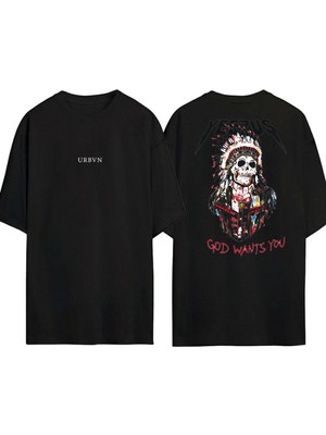 Urbvn Yeezus Tasarım Baskılı Siyah Oversize T Shirt