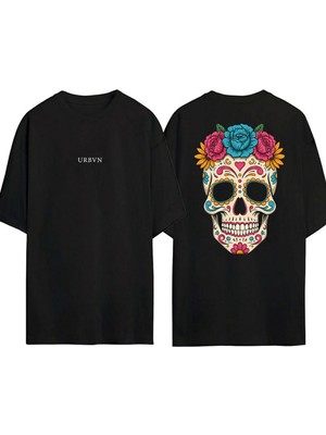 Urbvn Mexico Tasarım Baskılı Siyah Oversize T Shirt
